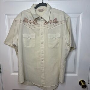 Sundance Vintage Cream Western Shirt with Embroidered Detail and Pearl Snaps GUC